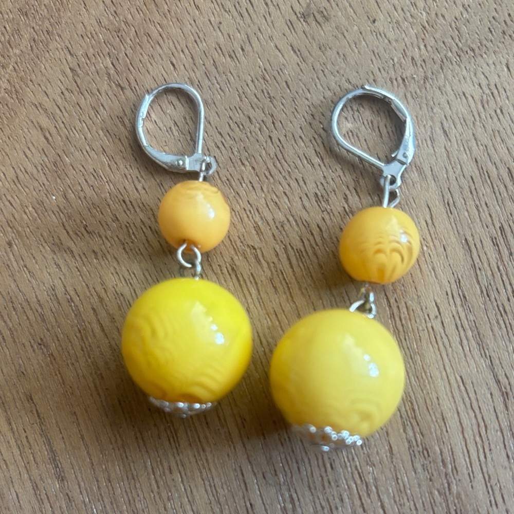 Yellow Swirl lucite Dangle Earrings